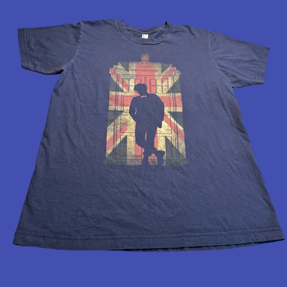 Doctor Who T Shirt Medium Navy Blue TARDIS Union Jack Graphic USA Cotton